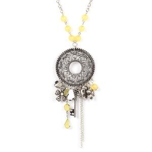 Elegant Silver and Yellow Pendant Necklace and Earrings Set